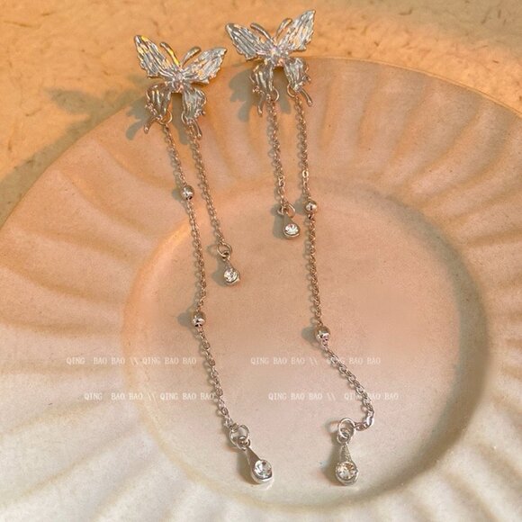 Cool style butterfly exaggerated long tassel earrings - Picture 4 of 6